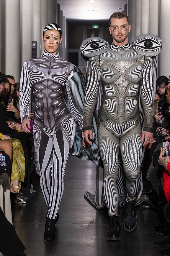 Optical illusion jumpsuit by on aura tout vu couture 2024 illusions collection haute couture fashion week paris