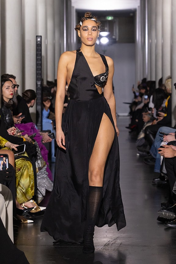 Black dress by on aura tout vu couture 2024 illusions collection haute couture fashion week paris