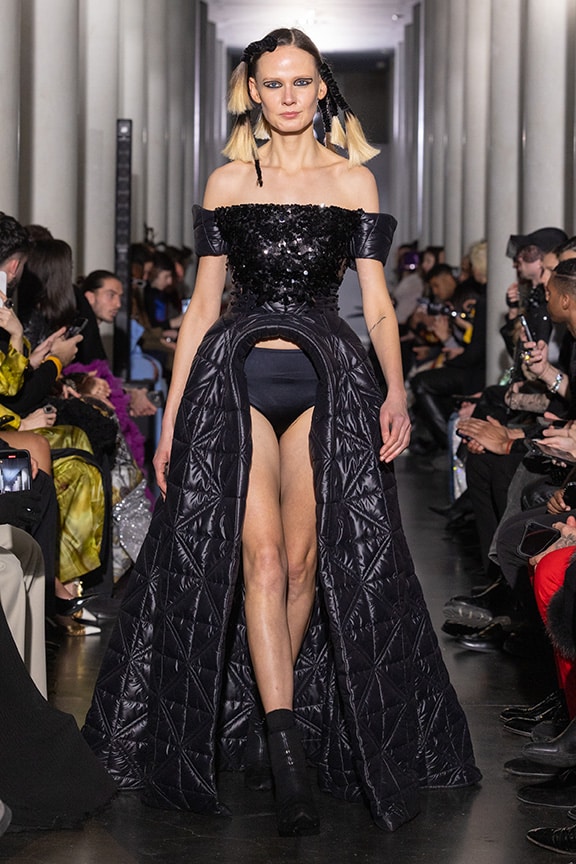 black dress by on aura tout vu couture 2024 illusions collection haute couture fashion week paris