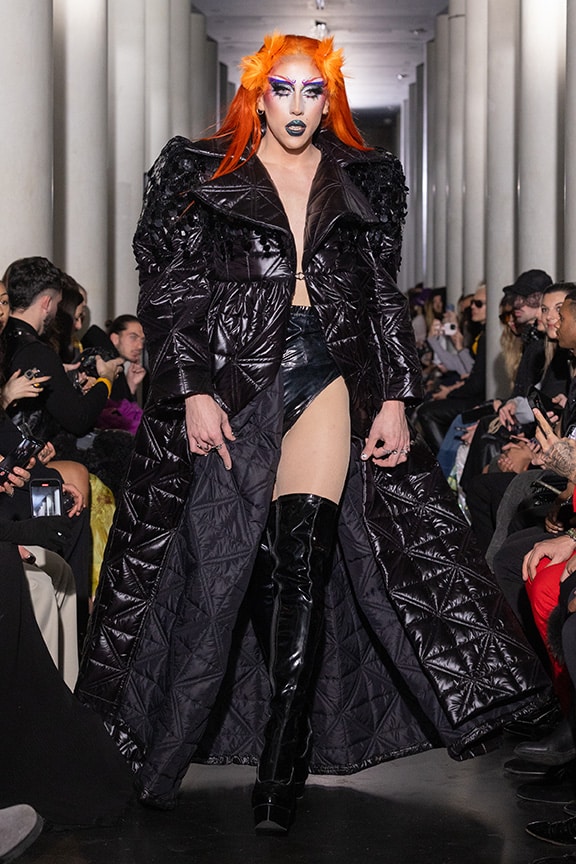 Black coat on aura tout vu couture 2024 illusions collection haute couture fashion week paris