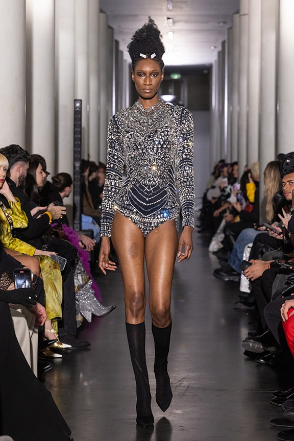Womens cristals body by on aura tout vu couture 2024 illusions collection haute couture fashion week paris