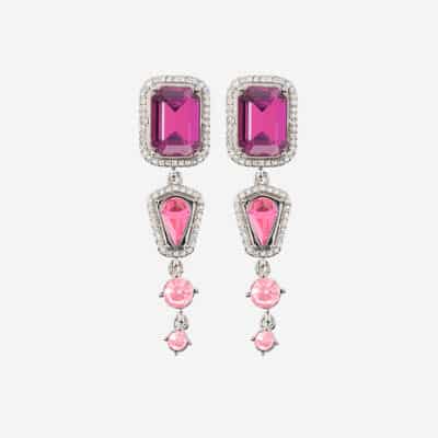 Boucles d'oreilles en metal et cristal rose par moulin rouge by on aura tout vu