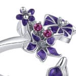 Bague réglable Dila fleurs Datura et cristaux violettes – Image 5