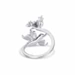 Bague réglable Dila fleurs Datura et cristaux blanches – Image 2