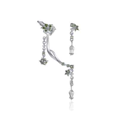 Manchette d'oreille Damien cristaux et fleurs datura vertes zhang zhehan x on aura tout vu