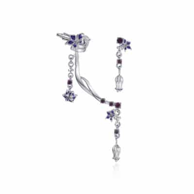 Manchette d'oreille Damien cristaux et fleurs datura violettes zhang zhehan x on aura tout vu