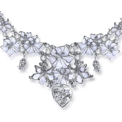 collier fleurs émaillage blanc datura métal argent zhang zhehan x on aura tout vu bijoux