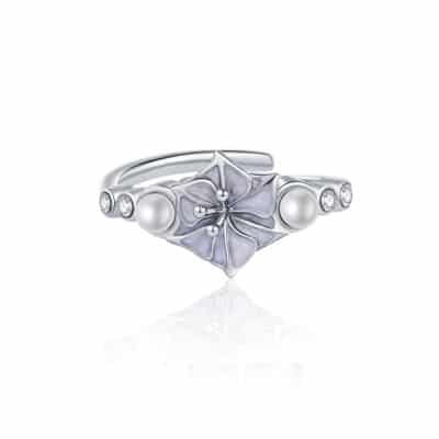 bague fleurs datura en métal cristaux et perles zhang-zhehan x on aura tout vu