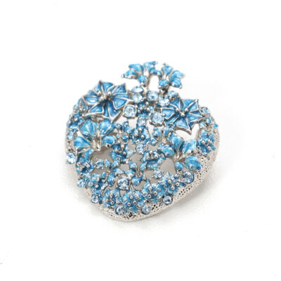 broche Cœur bleu en émail blanc motif fleurs datura mandala collection ehz-z x on aira tout vu