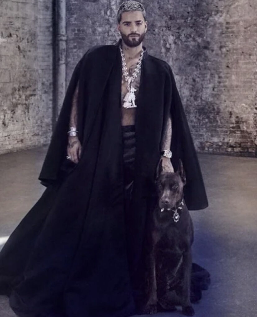 L'auteur-compositeur-interprète colombien Maluma et son doberman porte un collier de la collection CATS de On Aura Tout Vu